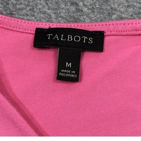 Talbots Top Women's Medium Pink Short Sleeve Round Neck Double Layer Front - Picture 3 of 5